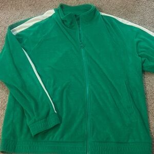 H&M Men’s Terri fabric  Green Zip-Up Jacket with White Stripes
